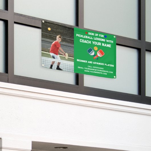 Aangepaste Pickleball Coaching Class Lessen Groen Spandoek (Buitenkant Gebouw)