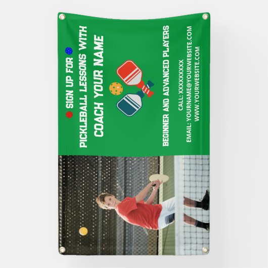 Aangepaste Pickleball Coaching Class Lessen Groen Spandoek (Verticaal)