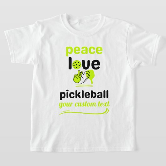 aangepaste Pickleball Peace and Love green-tekst T-shirt (Laagn)