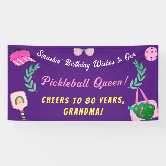 Aangepaste Pickleball Queen verjaardagsbanner Spandoek (Horizontaal)