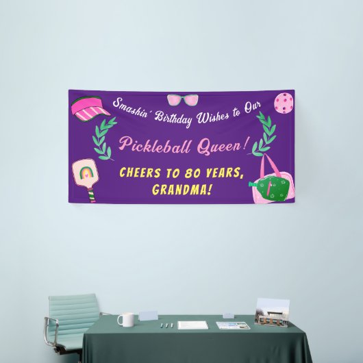 Aangepaste Pickleball Queen verjaardagsbanner Spandoek (Beurs)
