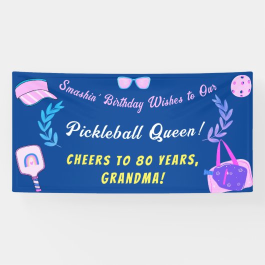 Aangepaste Pickleball Queen verjaardagsbanner Spandoek (Horizontaal)