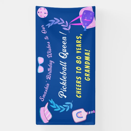 Aangepaste Pickleball Queen verjaardagsbanner Spandoek (Verticaal)