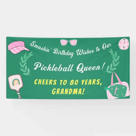 Aangepaste Pickleball Queen verjaardagsbanner Spandoek (Horizontaal)