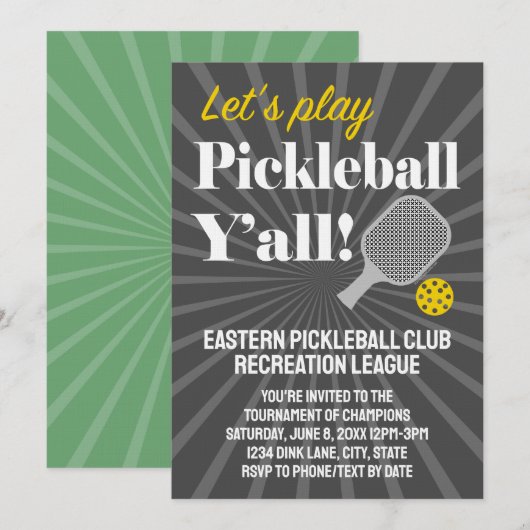 Aangepaste Pickleball Uitnodigingen Toernooi Team (Voorkant / Achterkant)