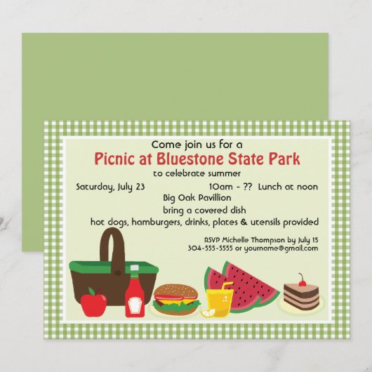 Aangepaste picknick in het Park Kaart (Voorkant / Achterkant)