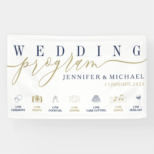 Aangepaste pictogrammen voor Navy Gold Wedding Pro Spandoek (Horizontaal)
