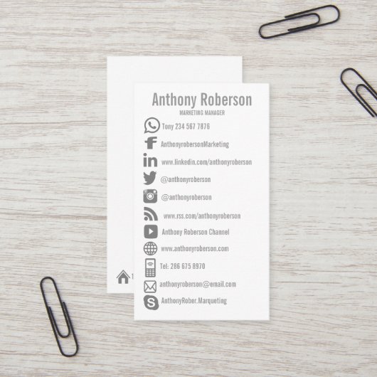 Aangepaste pictogrammen voor sociale media visitekaartje (Voorkant / Achterkant in situ)