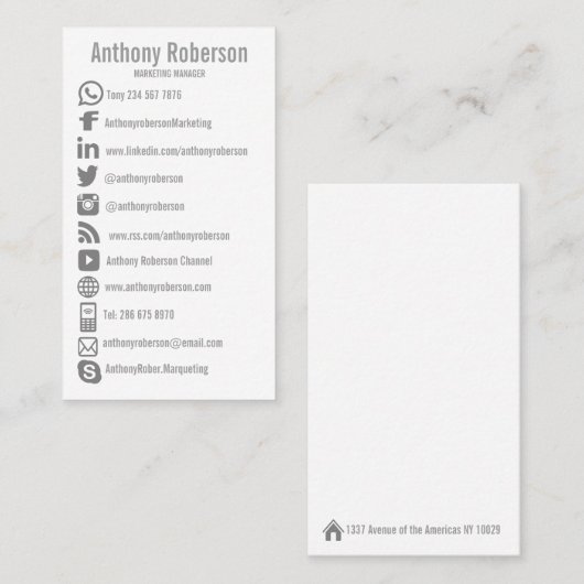 Aangepaste pictogrammen voor sociale media visitekaartje (Voorkant / Achterkant)