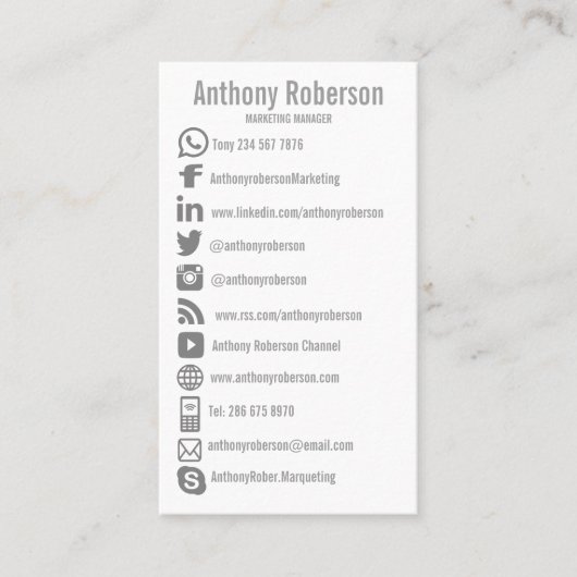 Aangepaste pictogrammen voor sociale media visitekaartje (Voorkant)