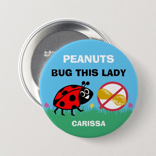 Aangepaste pinda Allergy Alert Ladybug Ronde Button 7,6 Cm (Voorkant /achterkant)