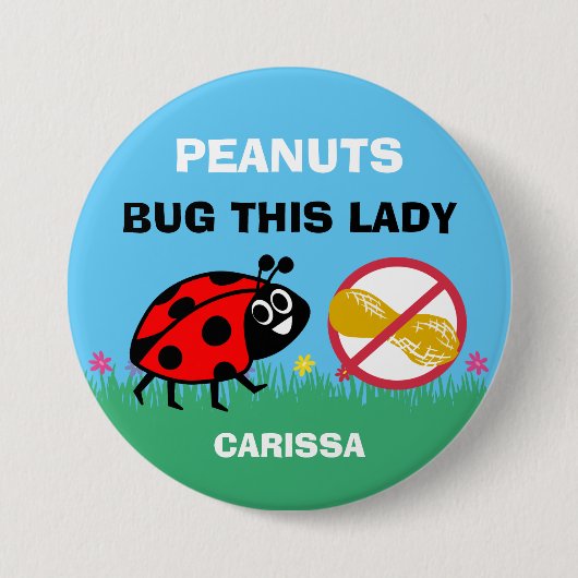 Aangepaste pinda Allergy Alert Ladybug Ronde Button 7,6 Cm (Voorkant)