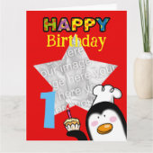 Aangepaste Pinguïn 1e Verjaardag Fotokaart Kaart (Voorkant)