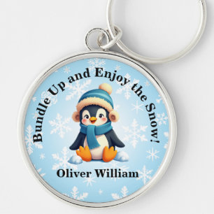 Aangepaste pinguïn "Bundel en geniet van de sneeuw Sleutelhanger