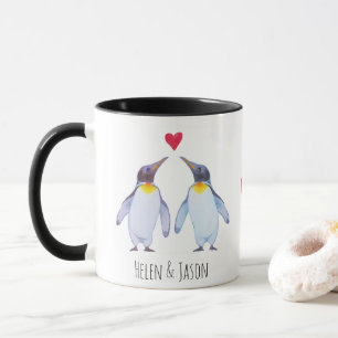 Aangepaste pinguïn Couple Names Aangepast Mug Mok