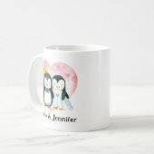 Aangepaste Pinguïn Paar Bruiloft Gepersonaliseerd Koffiemok (Voorkant links)