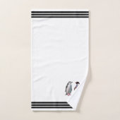 Aangepaste Pinguïns & Drie Zwarte Strepen op Wit Bad Handdoek (Handdoek)