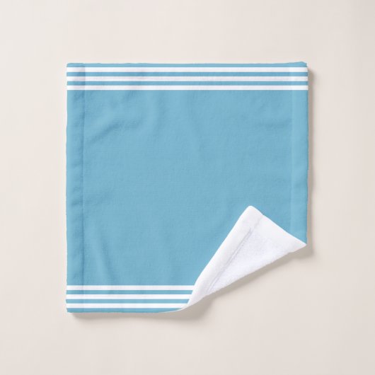 Aangepaste pinguïns en drie strepen op licht Blauw Bad Handdoek (Wasdoekje)