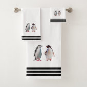 Aangepaste pinguïns en drie zwarte strepen op wit bad handdoek (Insitu)