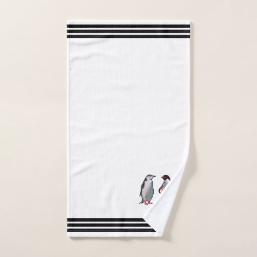 Aangepaste pinguïns en drie zwarte strepen op wit bad handdoek (Handdoek)