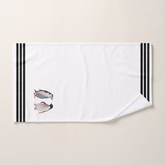 Aangepaste pinguïns en drie zwarte strepen op wit bad handdoek (Handdoek)