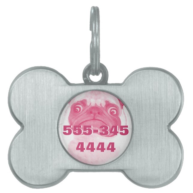 Aangepaste PINK Grumpy Puggy Huisdieren Naamplaatje (voorkant)
