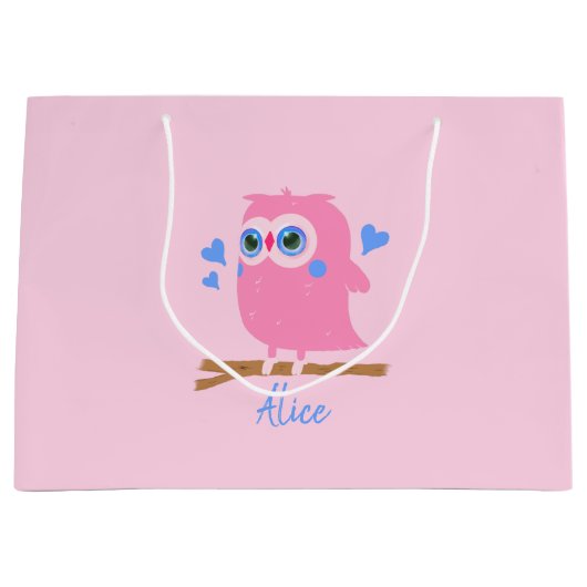 Aangepaste PInk Owl Gift Bag Groot Cadeauzakje (Voorkant)