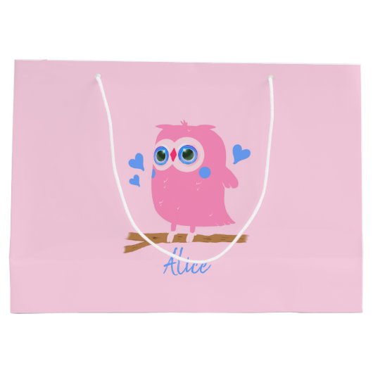 Aangepaste PInk Owl Gift Bag Groot Cadeauzakje (Achterkant)