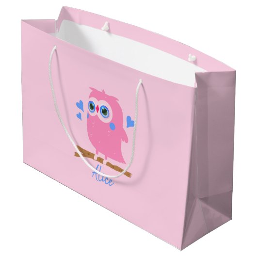 Aangepaste PInk Owl Gift Bag Groot Cadeauzakje (Achterkant Gekanteld)