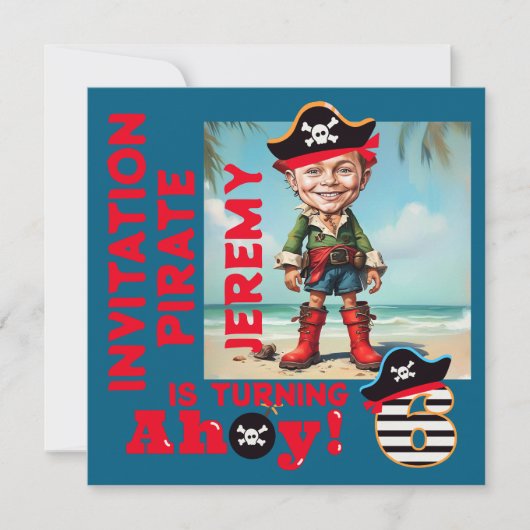 Aangepaste Piraat 6e Verjaardag Jongen Karikatuur Kaart (Voorkant)