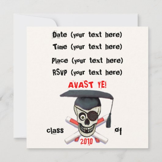 Aangepaste Pirate Afstuderen Graduation Party Invi Kaart (Achterkant)