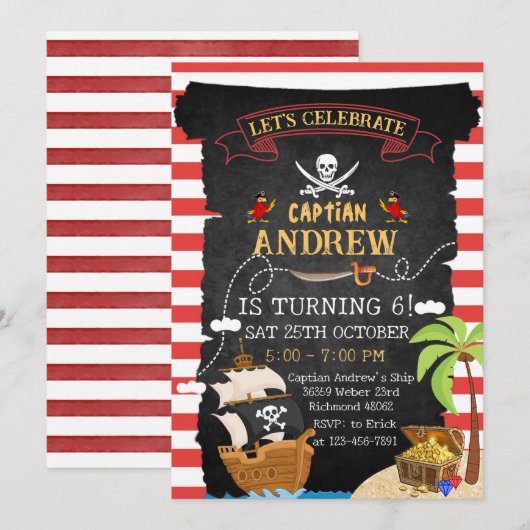 Aangepaste Pirate Verjaardagsfeest Schatkaart voor Kaart (Voorkant / Achterkant)