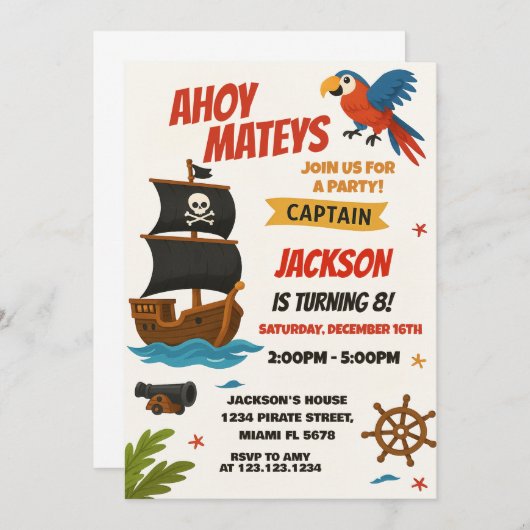 Aangepaste Pirate verjaardagsuitnodiging Kaart (Voorkant / Achterkant)