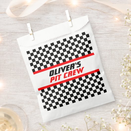 Aangepaste Pit Crew Checkered Flag Party Bedankzakje (Geknipt)