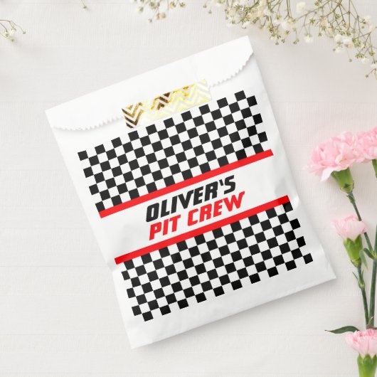 Aangepaste Pit Crew Checkered Flag Party Bedankzakje (Gezegeld)