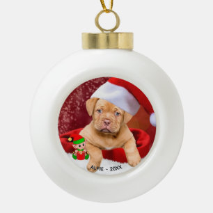 Aangepaste Pitbull Puppie Hond Foto met Schattige  Keramische Bal Ornament