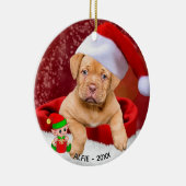 Aangepaste Pitbull Puppy Dog Foto met Cute Elf Keramisch Ornament (Rechts)