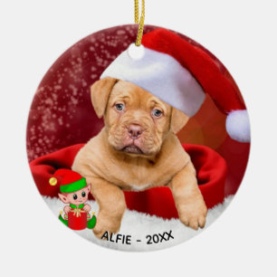 Aangepaste Pitbull Puppy Dog Foto met Cute Elf Keramisch Ornament