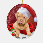 Aangepaste Pitbull Puppy Dog Foto met Cute Elf Keramisch Ornament (Links)