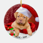 Aangepaste Pitbull Puppy Dog Foto met Cute Elf Keramisch Ornament (Achterkant)