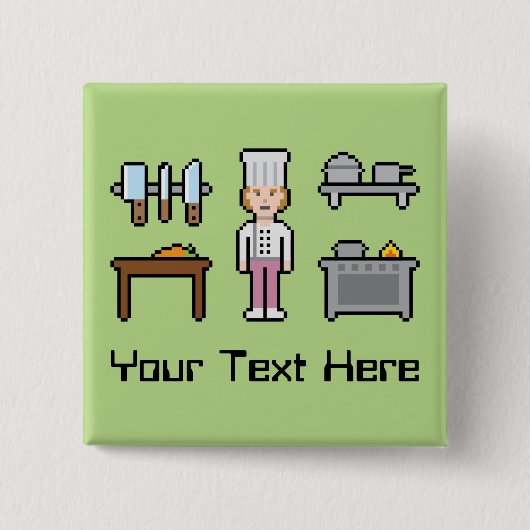 Aangepaste pixel Vrouw Chef Vierkante Button 5,1 Cm (Voorkant)
