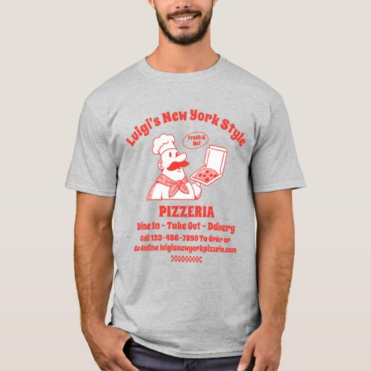 Aangepaste Pizza Restaurant Gedetailleerde Grafisc T-shirt (Voorkant)