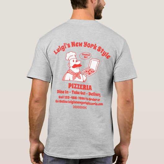 Aangepaste Pizza Restaurant Gedetailleerde Grafisc T-shirt (Achterkant)