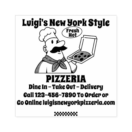 Aangepaste pizzarestaurant gedetailleerd rubberstempel (Afrduk)