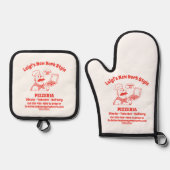 Aangepaste pizzarestaurant Gedetailleerde pizzakok Ovenwant & Pannenlap Set (Voorkant)