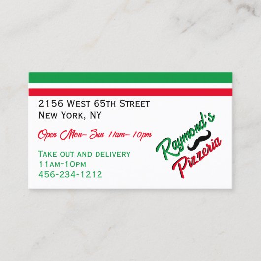 Aangepaste pizzeria visitekaartje (Voorkant)