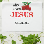 Aangepaste PLANT MOM LOVES JESUS Theedoek (Gevouwen)