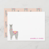 Aangepaste platte bedankkaartjes met cute lama notitiekaartje (Voorkant / Achterkant)