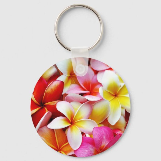Aangepaste Plumeria Frangipani Hawaii Bloem Sleutelhanger (Voorkant)