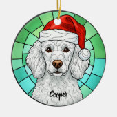Aangepaste Poedel Hond Santa Hat Glas in lood Keramisch Ornament (Voorkant)